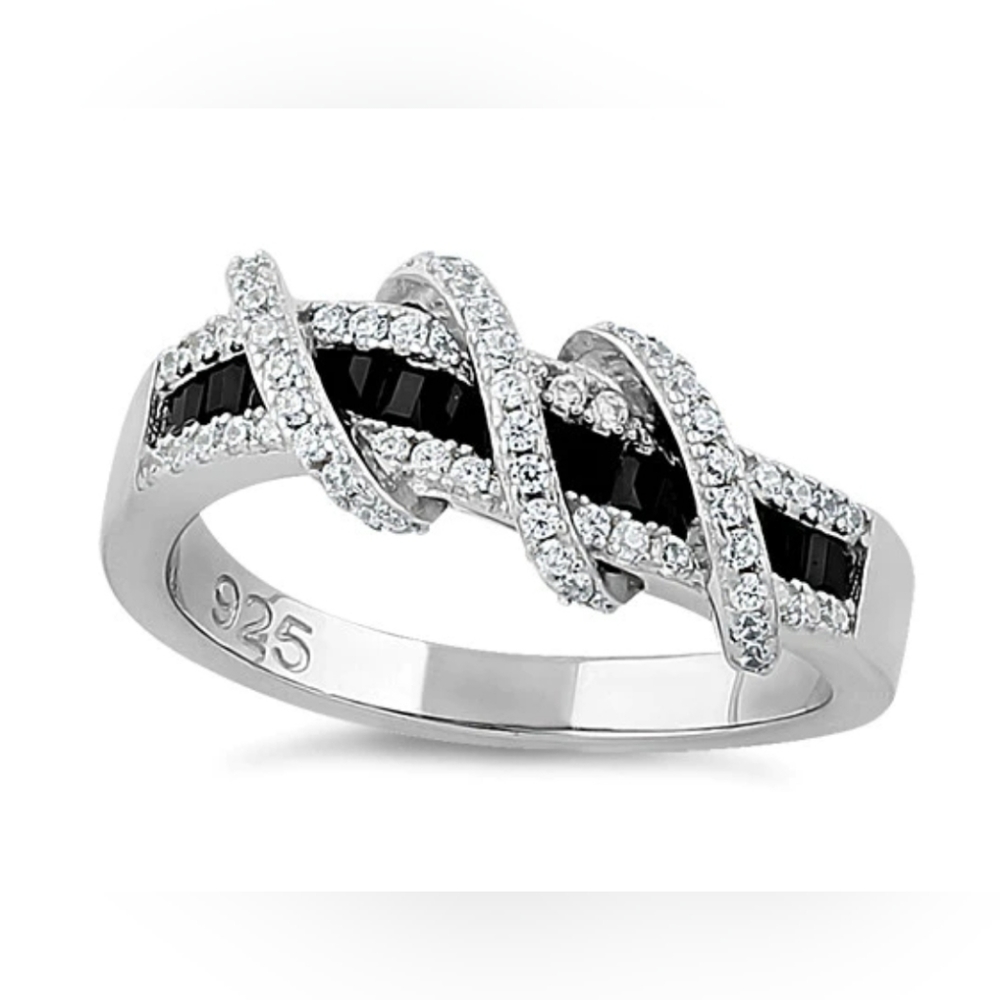 Sterling Silver w/Black CZ Wrapped in Clear CZ